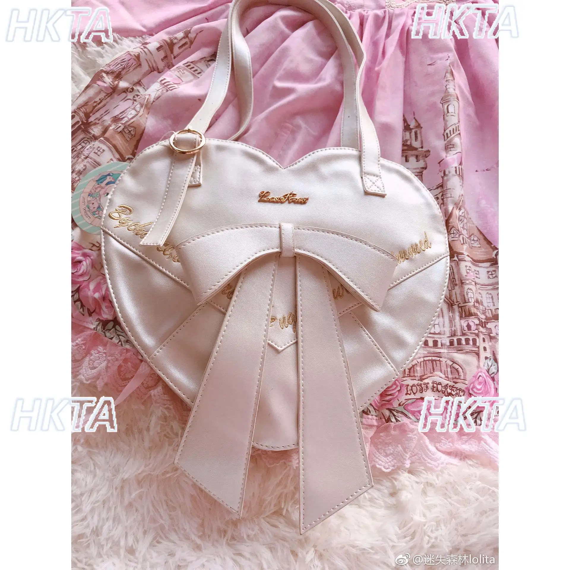 Japanese Autumn Sweet Fashion Letter Embroidery Large Capacity Messenger Bag Heart Shaped White Bag Bow Lolita Backpacks Women