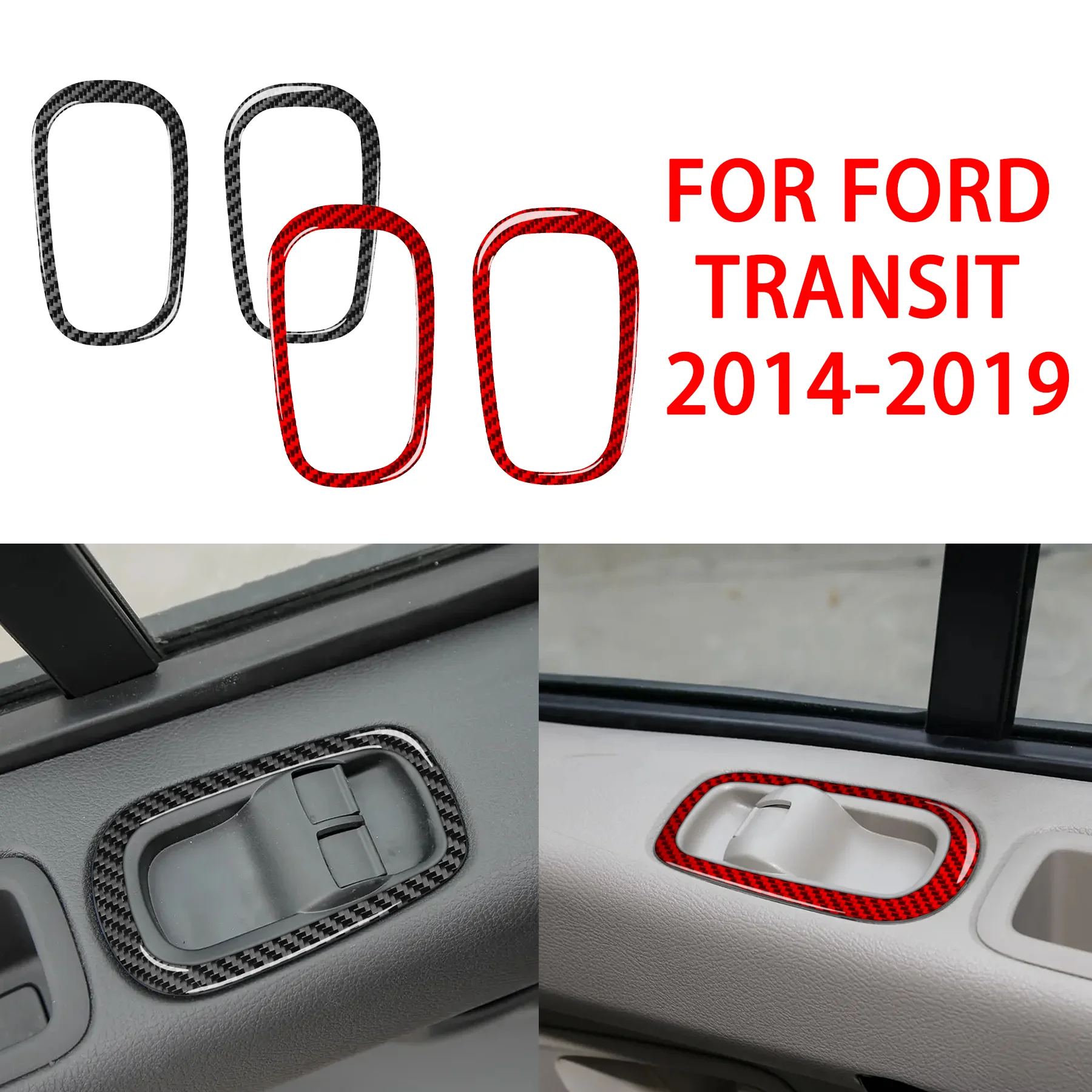 Carbon Fiber Window Control Switch Trim Frame For Ford Transit 2014-2019 Door Interior Anti-scratch Decor Accessories Stickers