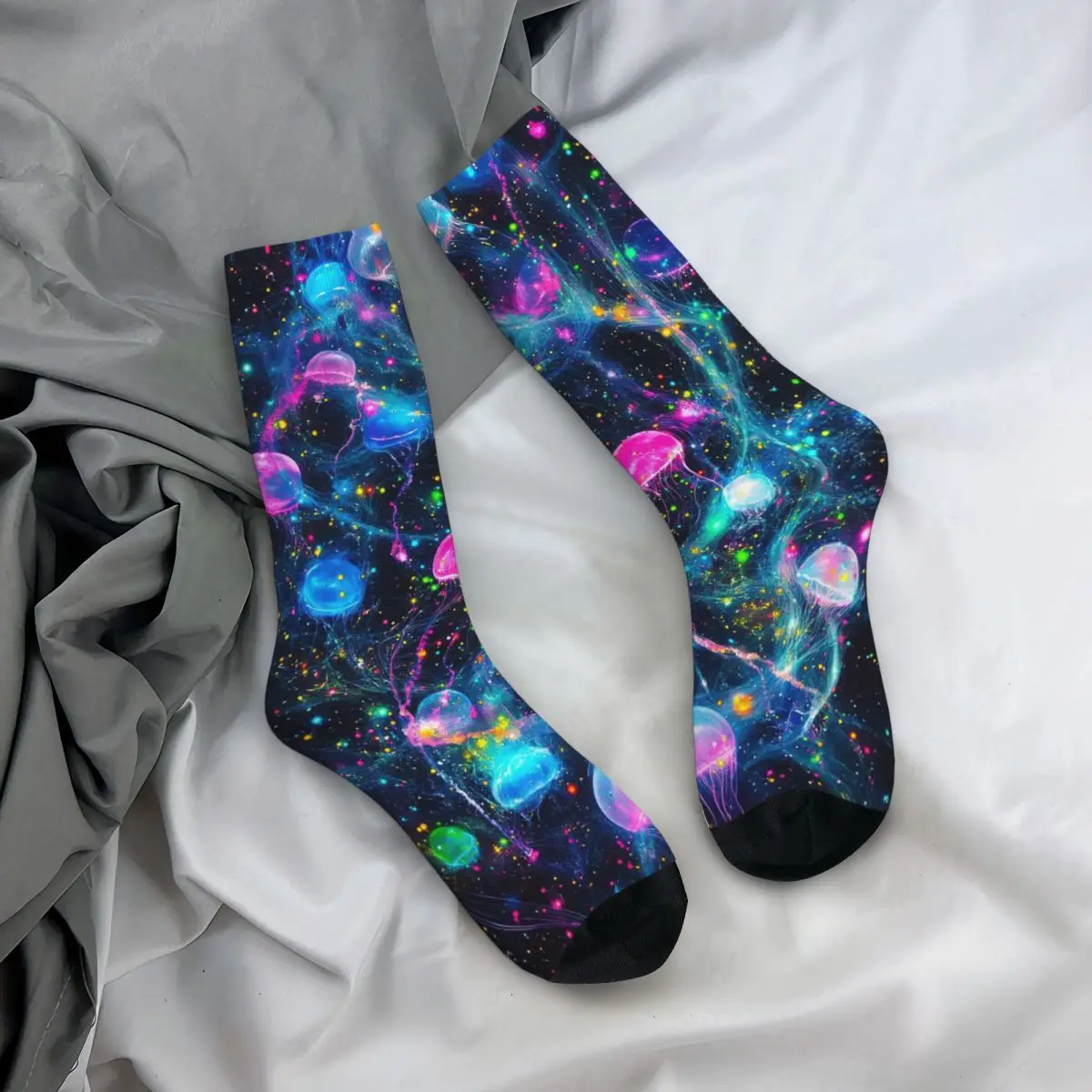 

All Seasons Crew Stockings Ocean Light Colorful Jellyfish Socks Crazy Hip Hop Long Socks Accessories for Men Women Gifts