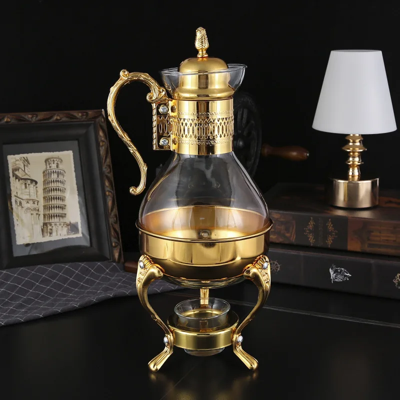 

Golden and Silver Middle Eastern Arabic Coffee Pot Light Luxury Retro Household Heatable Glass Coffee Pot