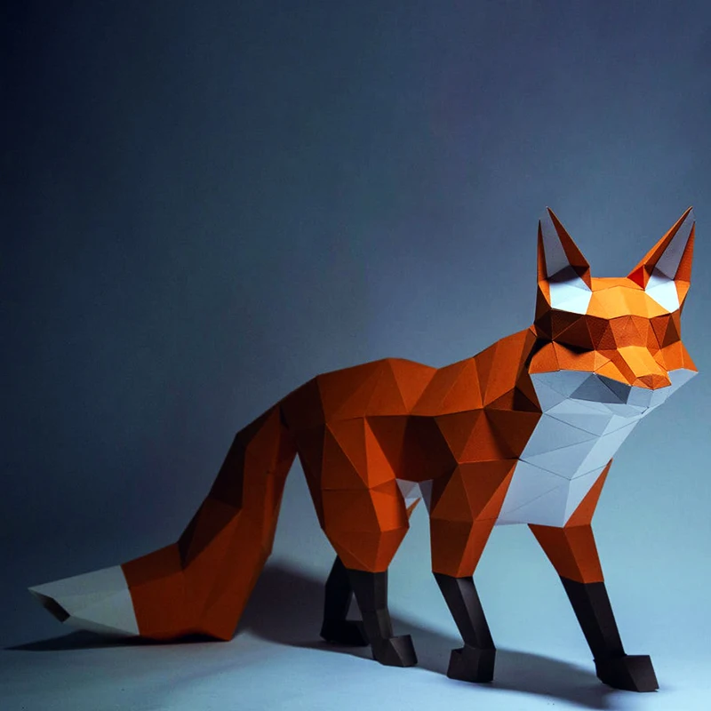 68cm Fox Large Animal Paper Model Home Decor Room Porch Ornament Papercraft 3D Puzzles Handmade DIY Creative Toys Low Poly Props