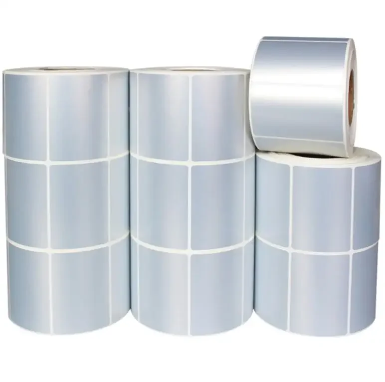 Matte Silver Sticker PET Label Barcode Label Suitable Thermal Printer Transfer Need Full Resin Carbon Belt