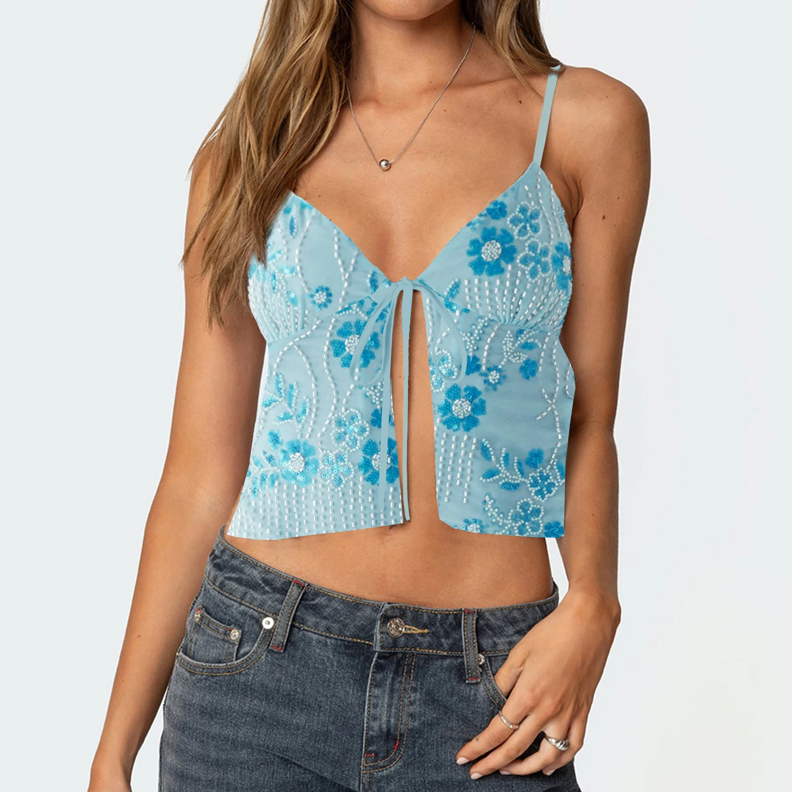 

Hirigin женские укороченные топы с открытой спиной и блестками в виде цветка, завязка на бретельках спереди, с v-образным вырезом и открытой спиной, летняя уличная одежда