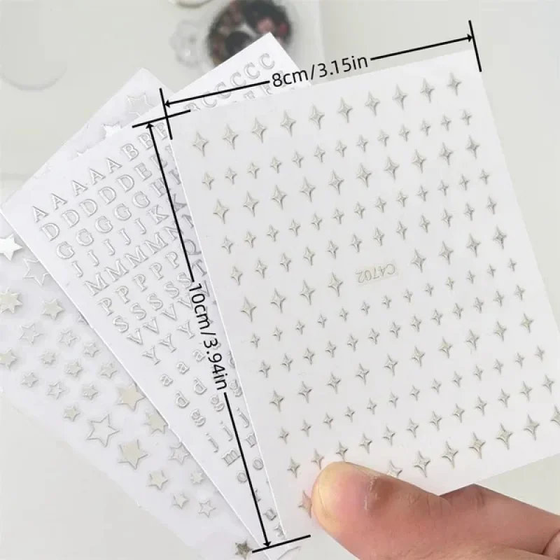 kawai New Arrival 3pcs Set Silver Letters Starburst Star Toploader Decorative Stickers for lovely Stationery Kids Crafts