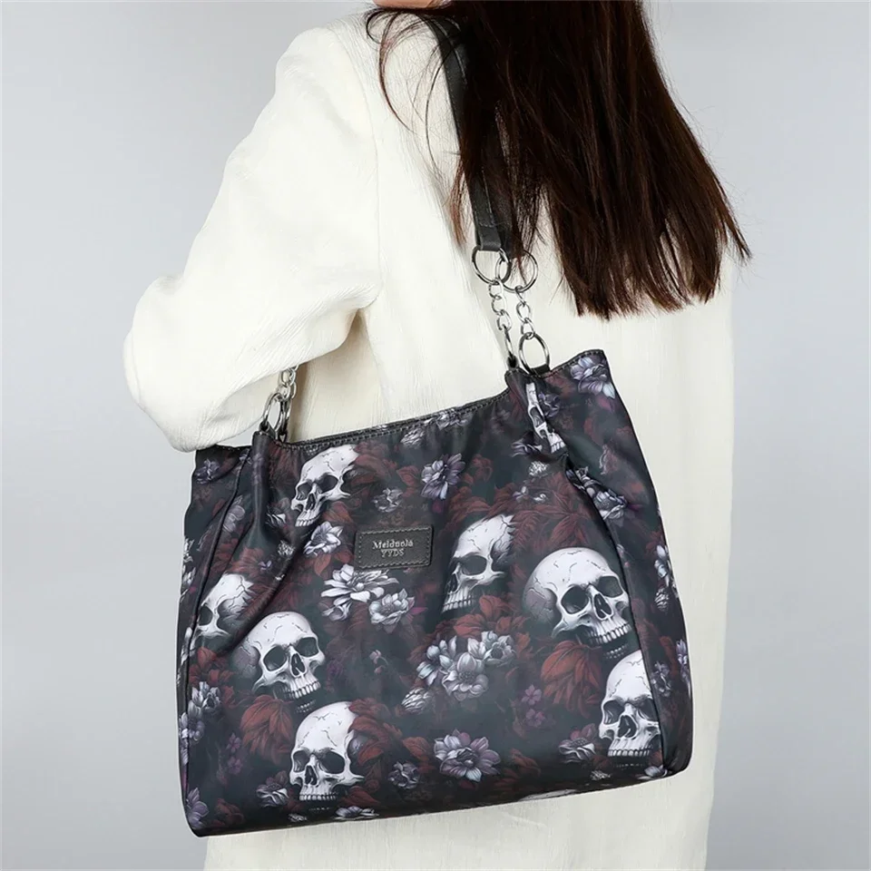 New Fashion Flower Skull Pattern Crossbody Bags For Women Large Capacity Student Casual Graffiti Shoulder Bag For Halloween Gift