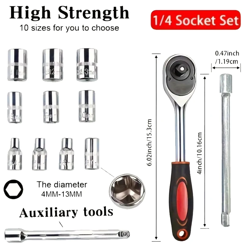

Multifunctional Car Maintenance Tools, Ratchet Socket Wrench, Maintenance Tool Combination Set, 1/4