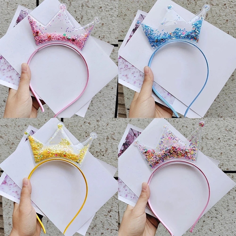 2024 Trendy Bling Crown Hair Band Shiny Sequins Princess Headband for Girls Lovely Hair Accessories For Kids Headwear Birthday