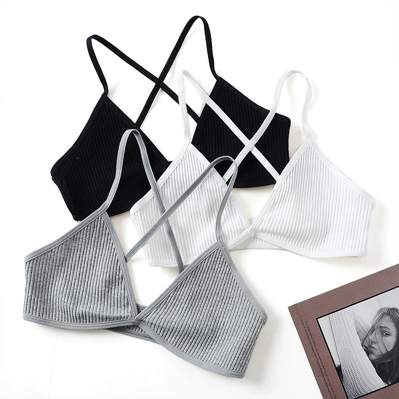 Sujetadores sexis de algodón para mujer, Bralette fino de estilo deportivo sin forro, copa triangular con escote en V profundo, sujetador trasero de