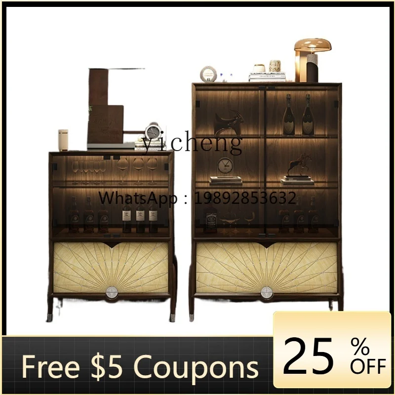 

Винный шкаф из массива дерева в стиле лайт-люкс для виллы, элитный, для гостиной или ресторана, современный, из черного ореха, со стеклянными дверцами, ручной работы, витрина