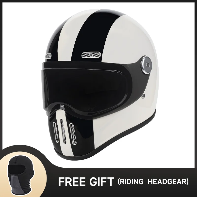 

DOT Certified Retro Motorcycle Full Helmet Motorcross Helmet for Men and Women Autumn and Winter Cruise Pedal Electric Bike Warm