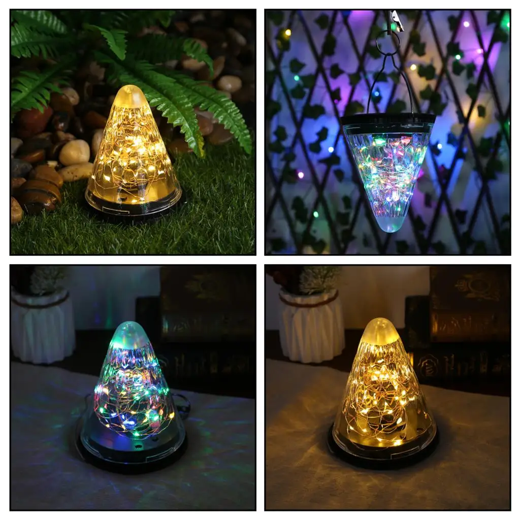 Solar LED Garden Decorative Light Outdoor Hanging Lantern Conical Design Lantern Yard Christmas Decoration Garland Lights String