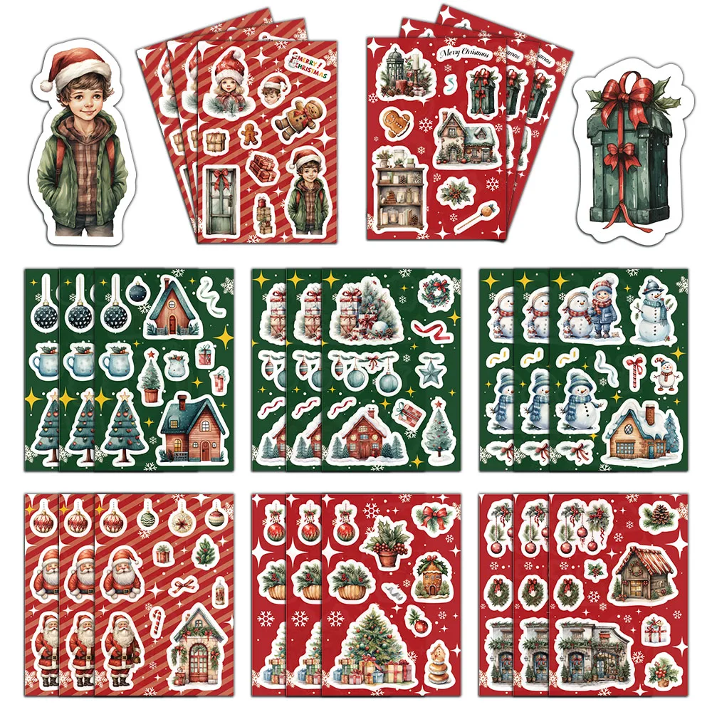 Impermeável Natal série adesivos, presente, bagagem, laptop, 8 pcs