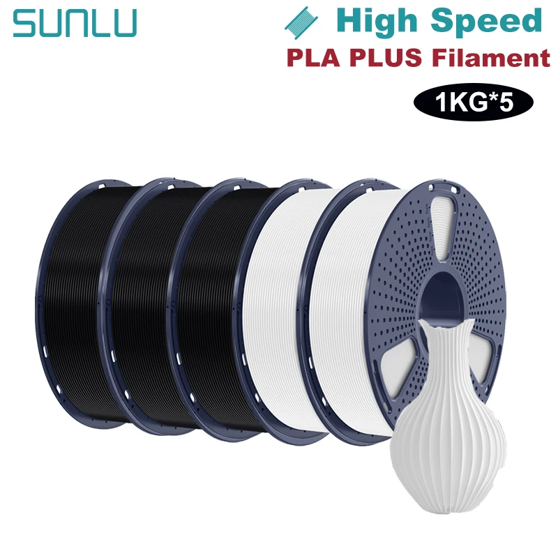 SUNLU 5 kg Hochgeschwindigkeits-PLA Plus 3D-Drucker-Filament, 1,75 mm, 1 kg/Rolle, hoher Durchfluss,
