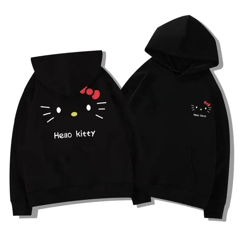 Sanrio Hello kitty autumn and winter cute casual versatile velvet hooded sweatshirt jacket for girls, middle and older children