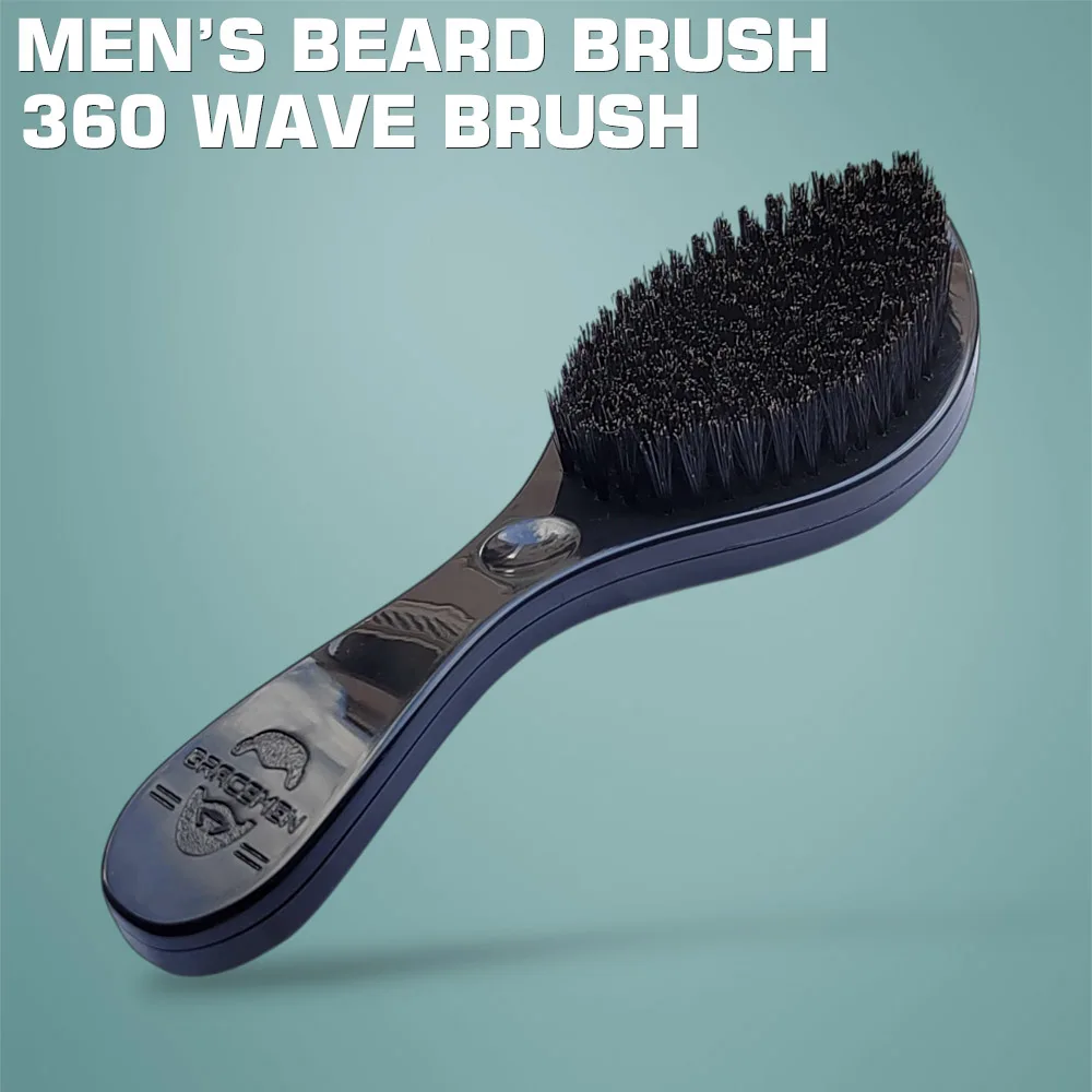 فرشاة اللحية السوداء من Gracemen - فرشاة شعر مموجة 360 درجة للرجال، شعيرات خنزير ناعمة بنسبة 100% بمقبض ABS #6