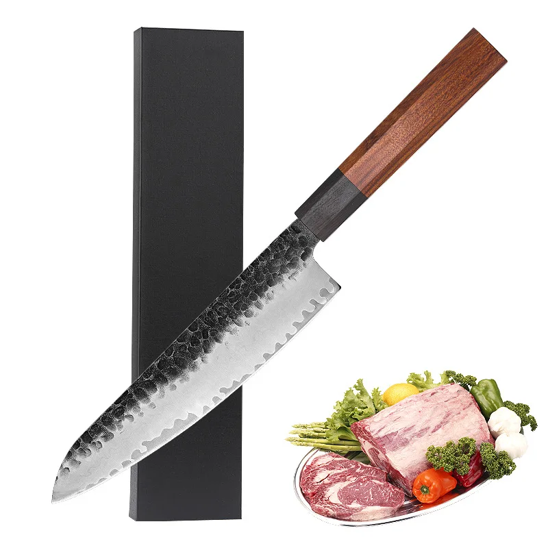 

Chef Knife Wood Handle 9Cr18CoMoV 3 Layer Clad Steel Blade Sharp Cleaver Slicing Handmade Forged Kitchen Knives Cooking Tools