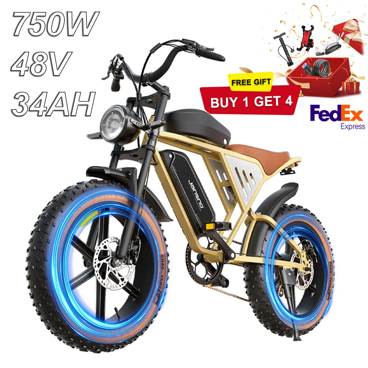 48V 750W Electric Mountain Bike Fat Tire MTB Hybrid E-Bike for Adults Off-Road with Long Range Dual Battery