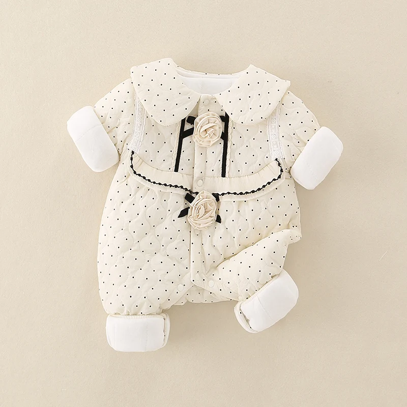 Zimowy zestaw dla niemowląt: bawełniana bluzka z okrągłym dekoltem w koreańskim stylu, wzór w kropki, długi rękaw, z spodniami.