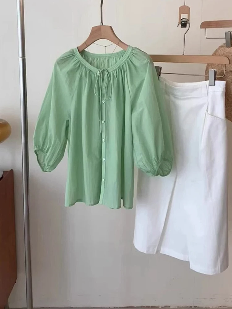 Schickes Anti-Aging-Plissee-Oberteil mit Gürtel und einem Knopf und irt. Lässiges, bequemes Pendel-Top für den Sommer, New ort Sve