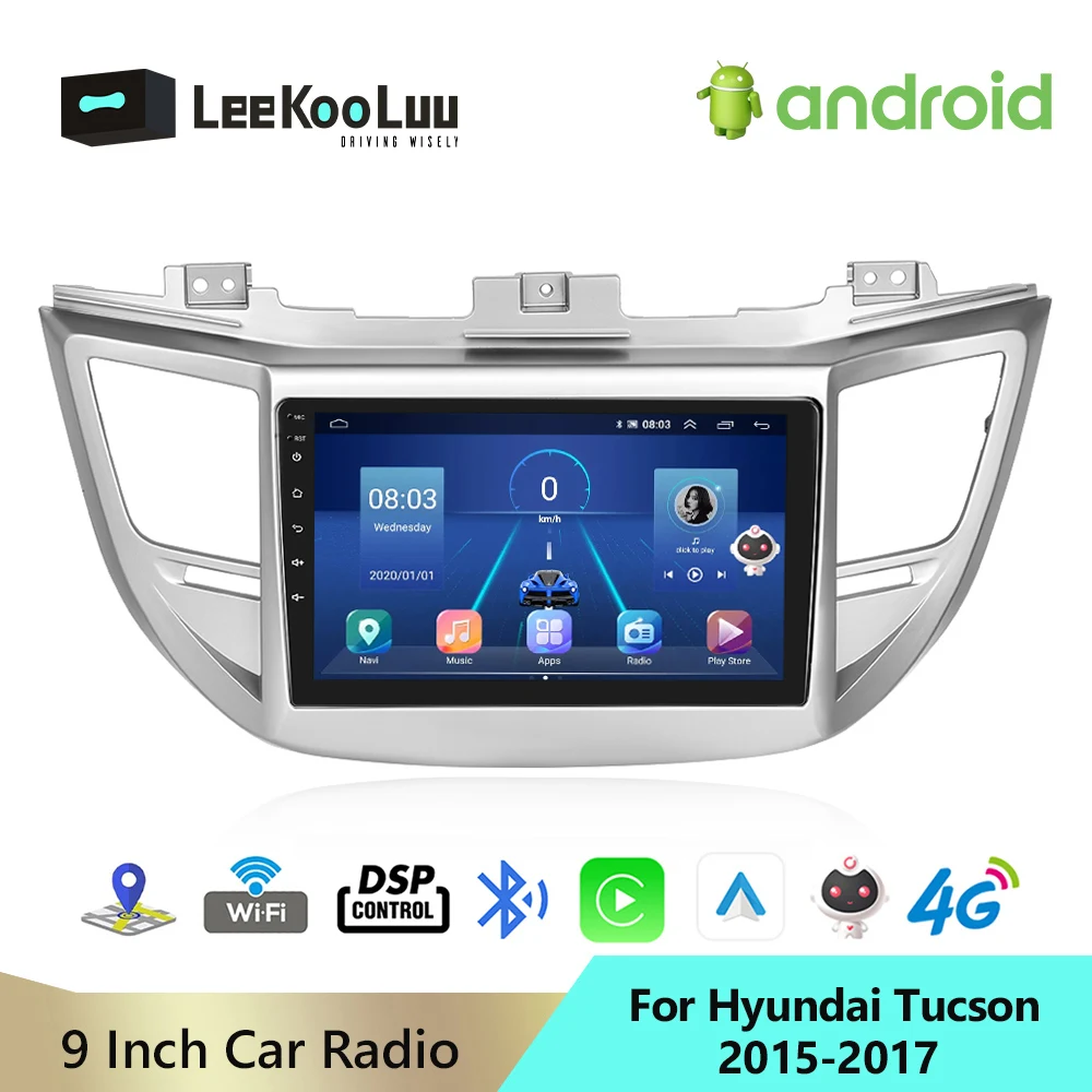 

LeeKooLuu 2 Din Android Car Radio GPS Navigation Multimedia Player for Hyundai Tucson IX35 2015 2016 2017 Carplay 4G WiFi DSP