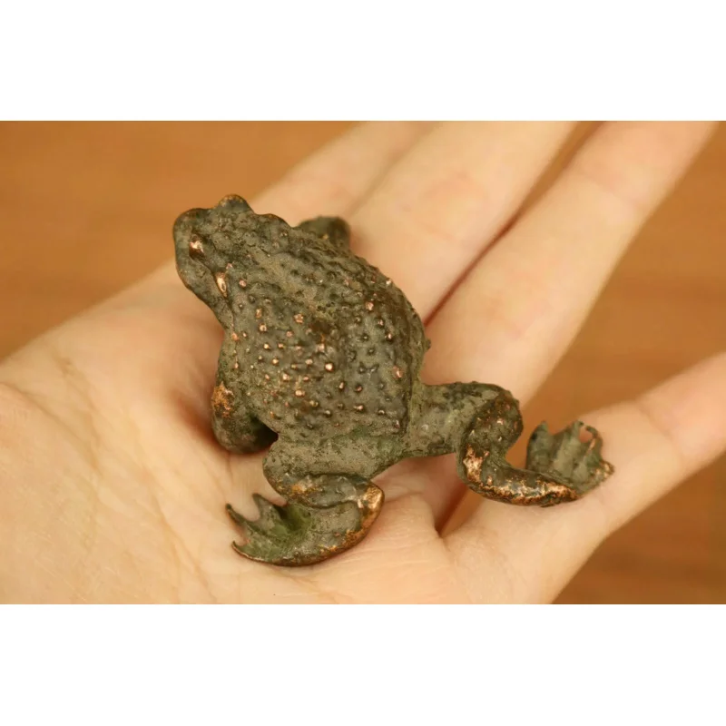 old bronze hand casting fortune frog statue netsuke jin chan tea pet tray deco