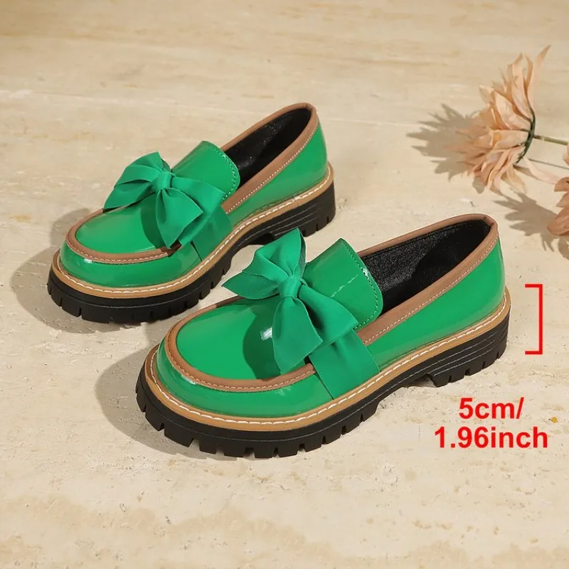 Zapatos de mujer de estilo británico, mocasines multicolor con diseño de nudo, punta redonda, tacón medio, suela de goma, calzado cómodo para todas las estaciones