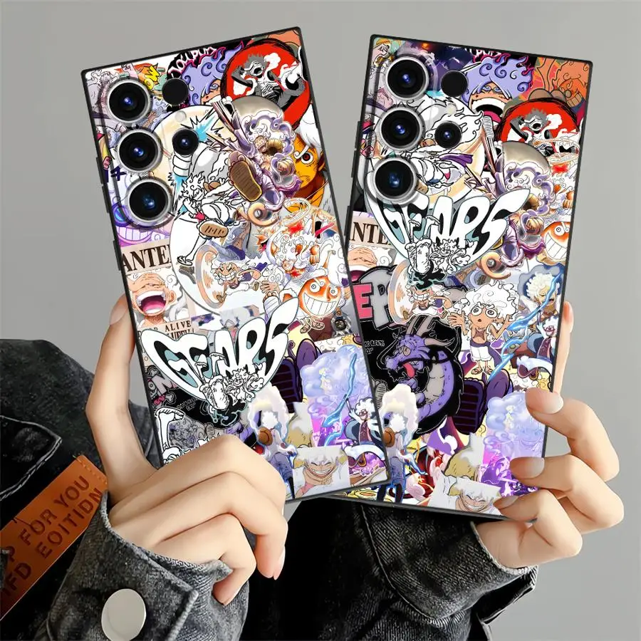 One Piece Cute Gear 5 Luffy Case for Samsung Galaxy Note S8 8 10 Plus S9 9 20 Ultra S10 Black Soft Phone Cover