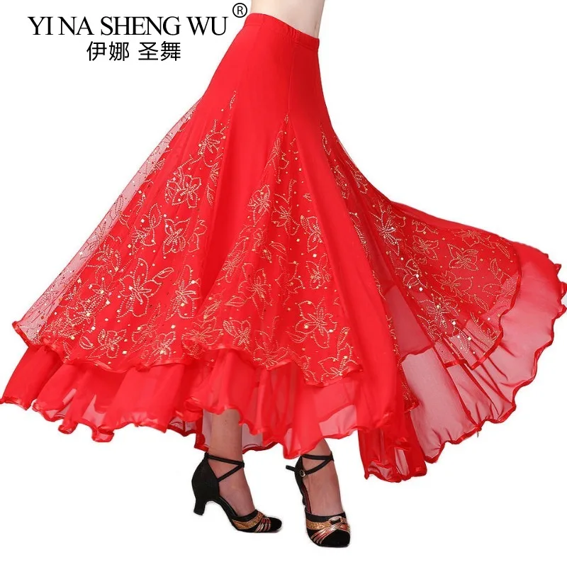 볼룸 댄스 모던 댄스 연습 스커트 여성 스팽글 대형 스윙 스커트 스퀘어 댄스 댄스 롱 스커트 퍼포먼스 댄스 스커트