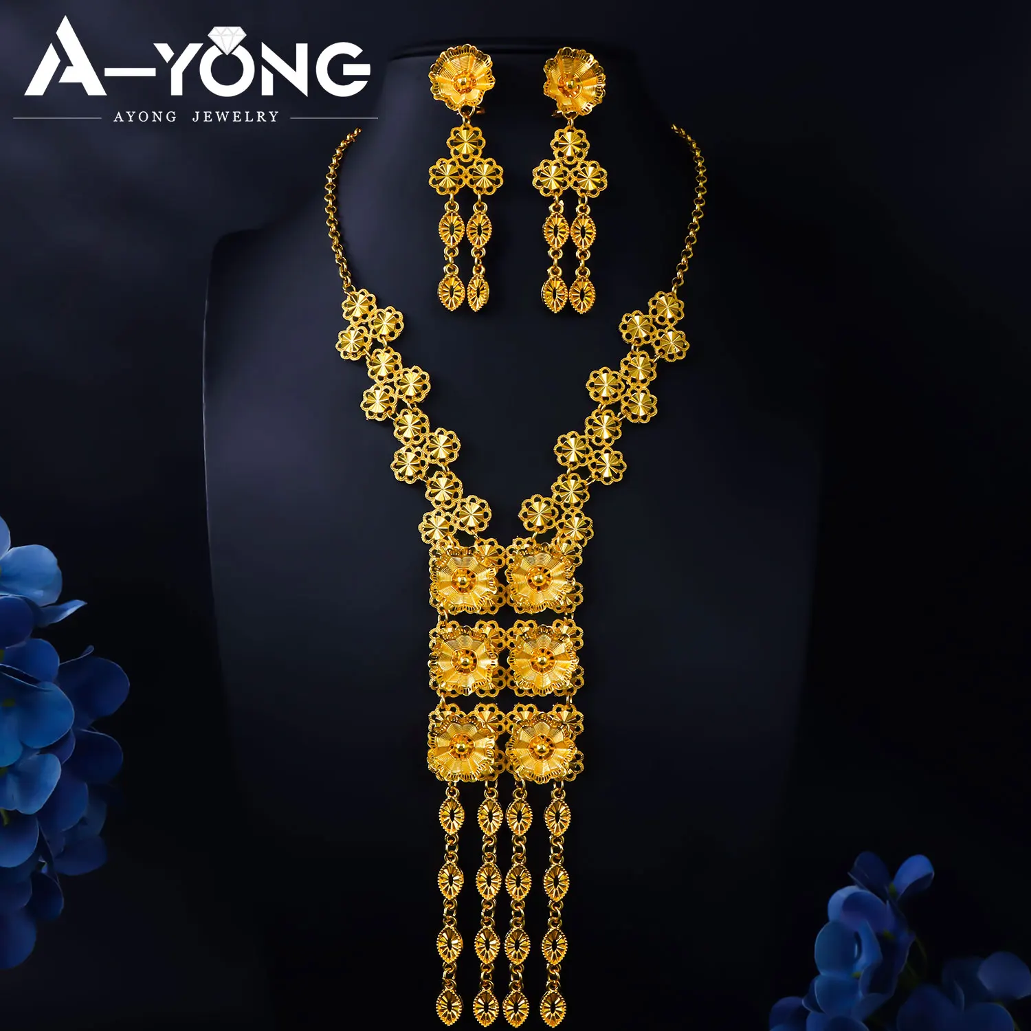 Ethiopian Bridal Wedding Jewelry Set Luxury Arabic Floral Ornate Necklace Earrings Algeria Women Event Party Jewelrys