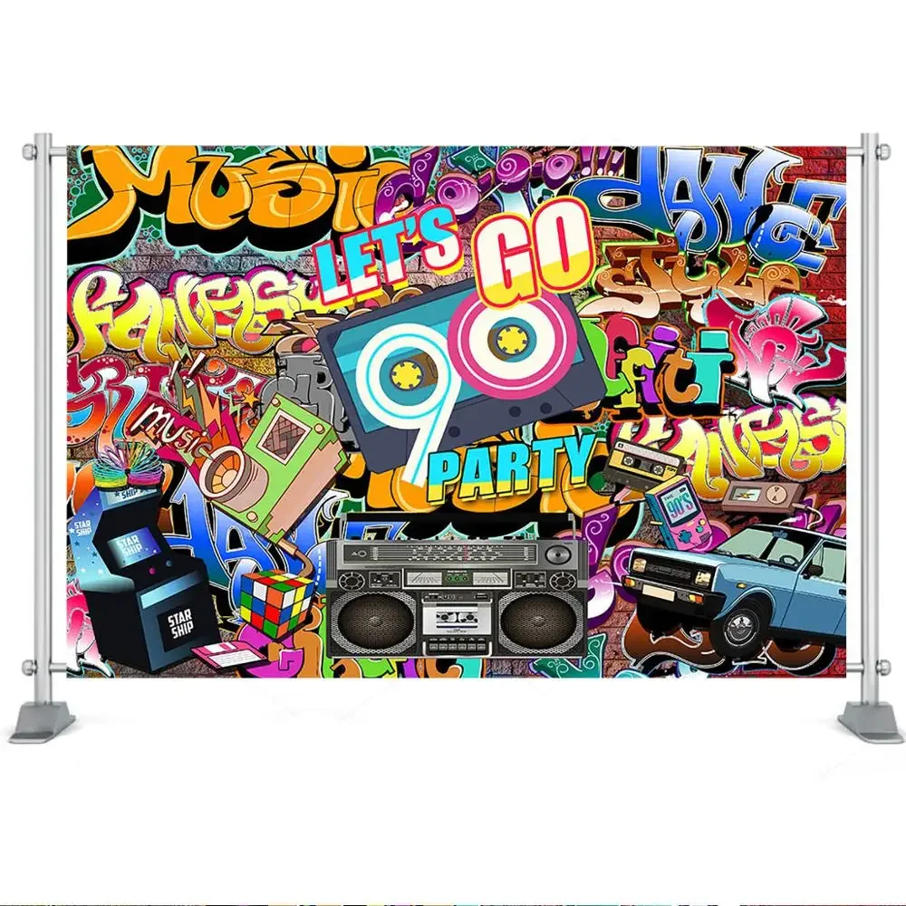 Hip Hop 90's Themed Party Backdrop Graffiti Back to 90s Photography Background Rock Punk Music Retro Adult Birthday Banner