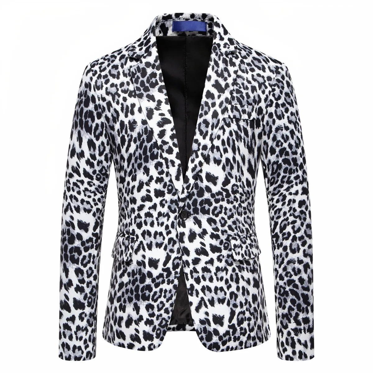 Men Blazer Coat Turn Down Collar Blazers Single Breasted Leopard Print Full Sleeve Evening Work Casual Slim Fit Jacket Spring