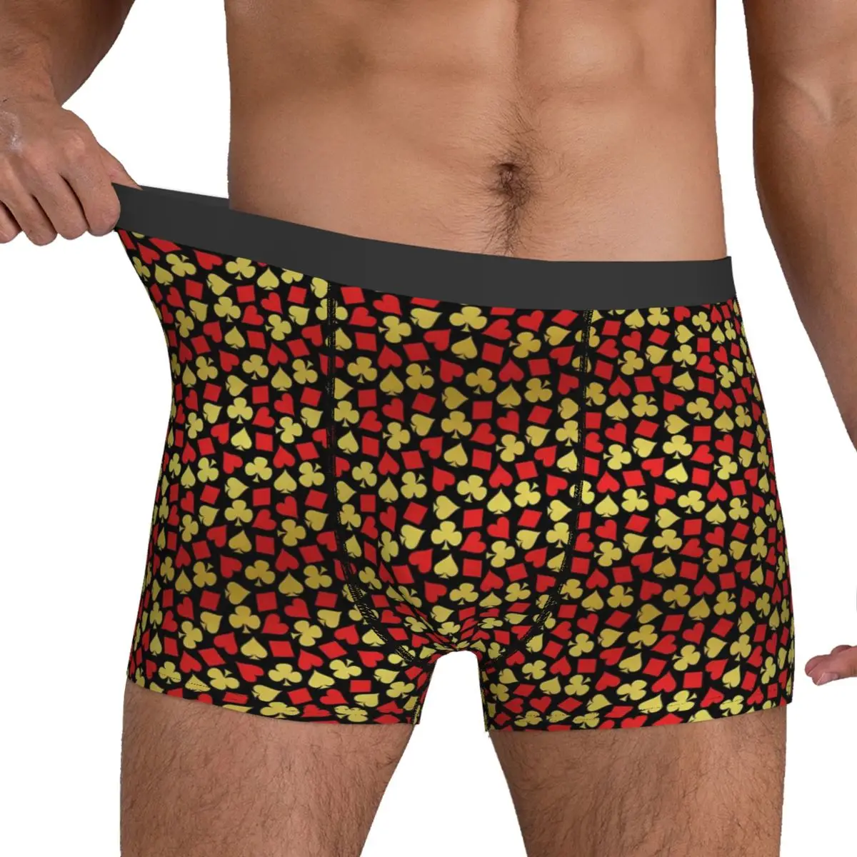 Poker Cards Suits Underwear Hearts Print Classic Panties Design Boxer Brief Pouch Men Oversize Trunk