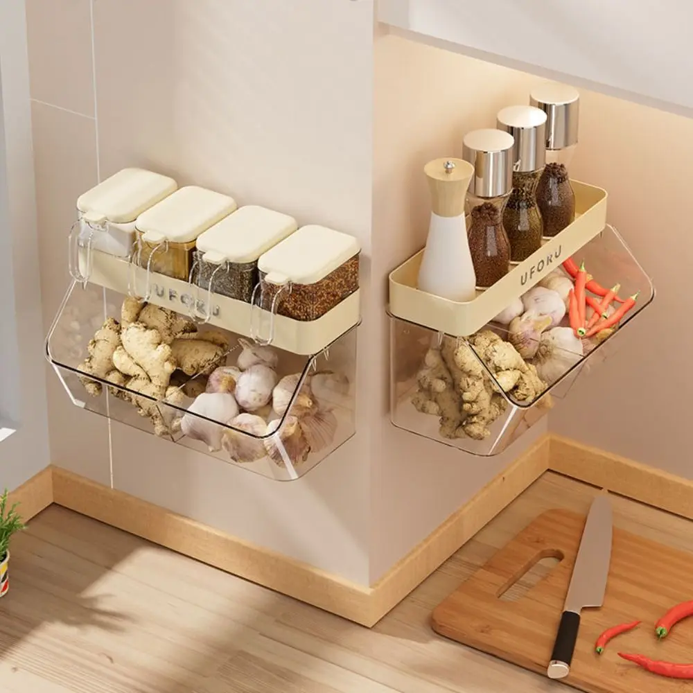 

Wall-mounted Condiment Jar Storage Rack Space-saving Plastic Kitchen Organizer Rack Durable Ginger Garlic Storage Box Bathroom