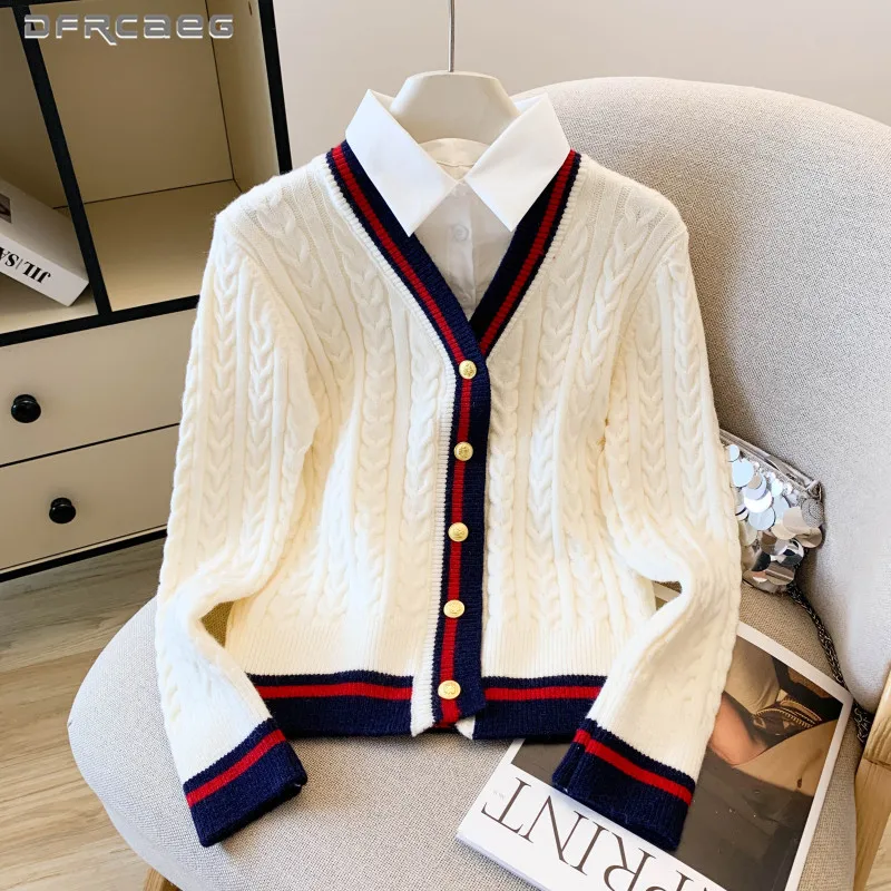 

Женский вязаный топ в студенческом стиле из двух предметов в стиле пэчворк, зимний утепленный пуловер с длинными рукавами, женский свитер