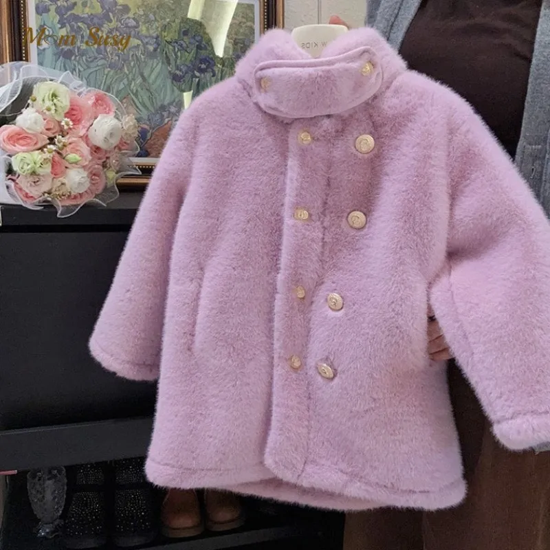 

Fashion Baby Girl Faux Fur Jacket Infant Toddler Child Warm Button Coat Long Baby Solid Color Outwear Winter Baby Clothes 1-12Y