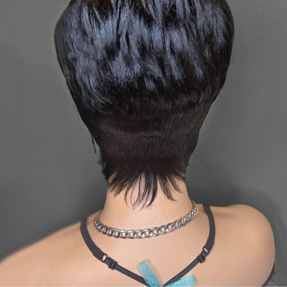 ショートピクシーカットウィッグ人毛ウィッグ女性用ウィッグ前髪付きレイヤードウェーブのかかったフルマシンメイドウィッグ