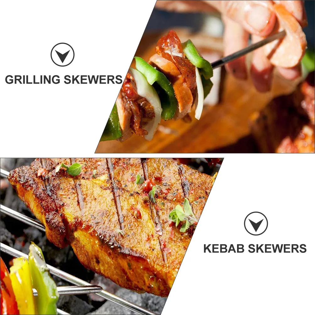 

20 шт. шампуры для гриля из нержавеющей стали, прочные многоразовые удобные ручки, идеально подходящие для уличного барбекю, серебро
