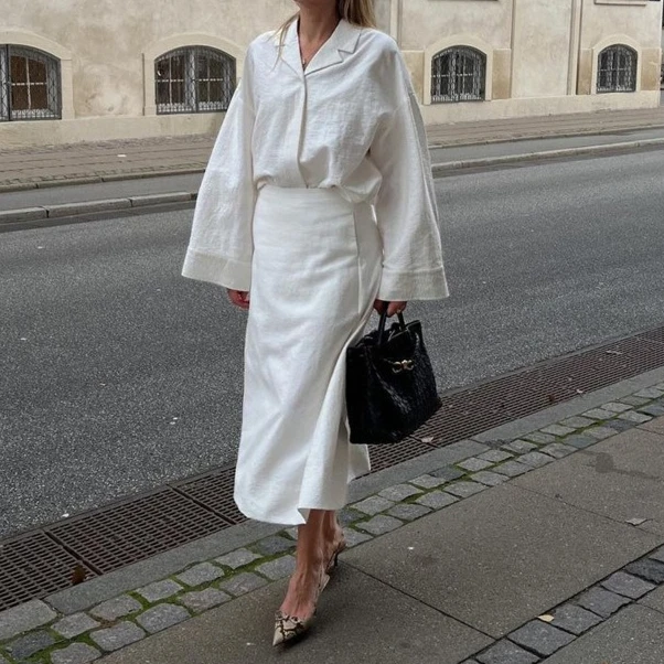 New Temperament Split Skirt Set Lapel Long Sleeve Loose Top Two-piece Set