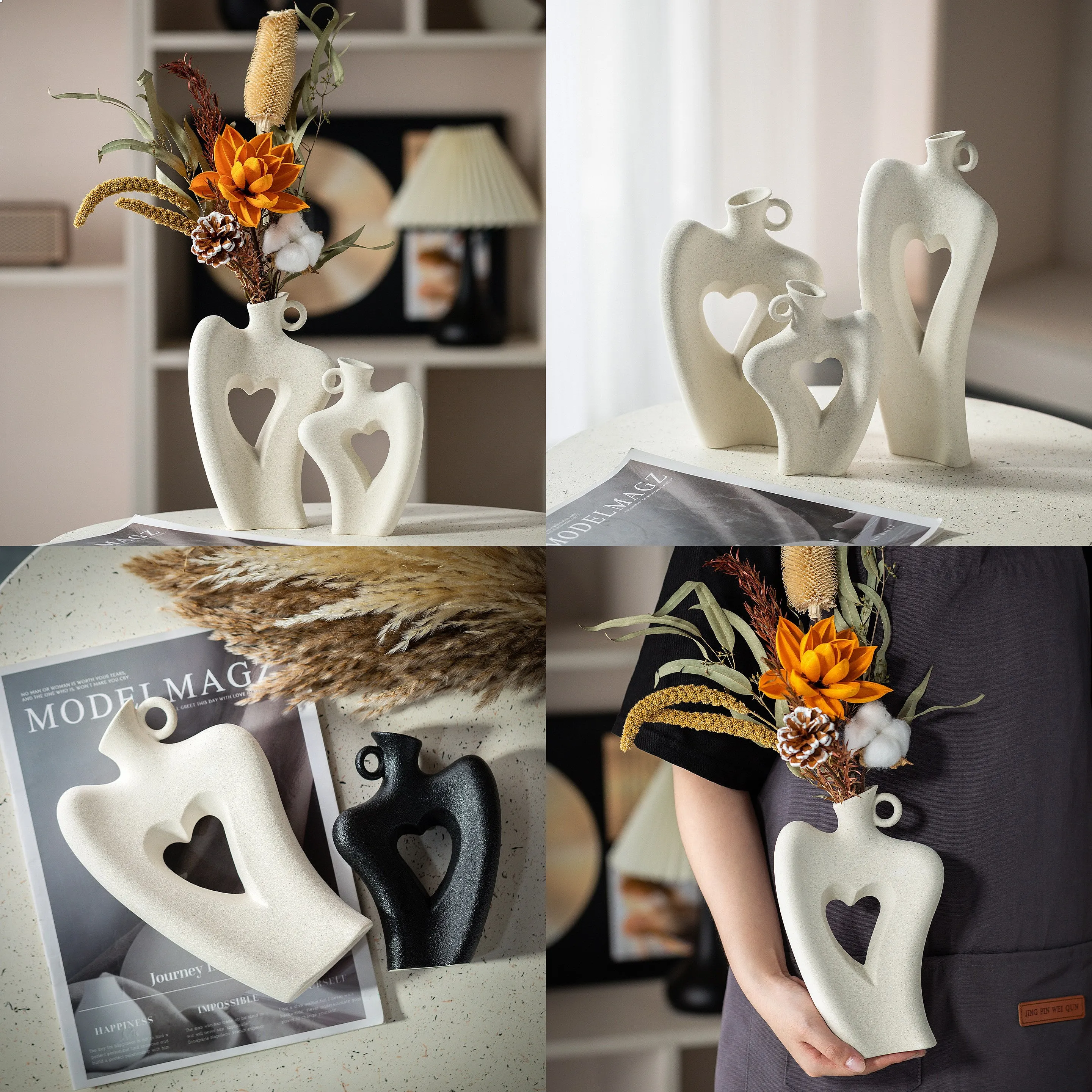 Minimalist Ceramic Vase for Dried Flowers & Hydroponic Plants, Table Centerpiece Home Decor