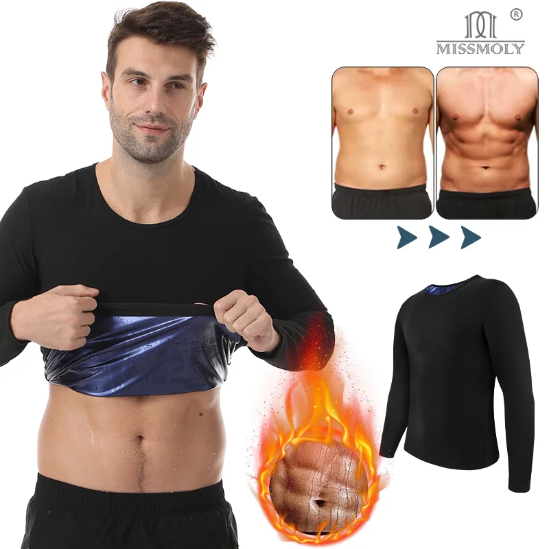 

Miss Moly Men's Sauna Sweat T-shirt Long Sleeve Tank Top Slimming Suit Body Shaper Shapewear Tummy Control Workout Fitness