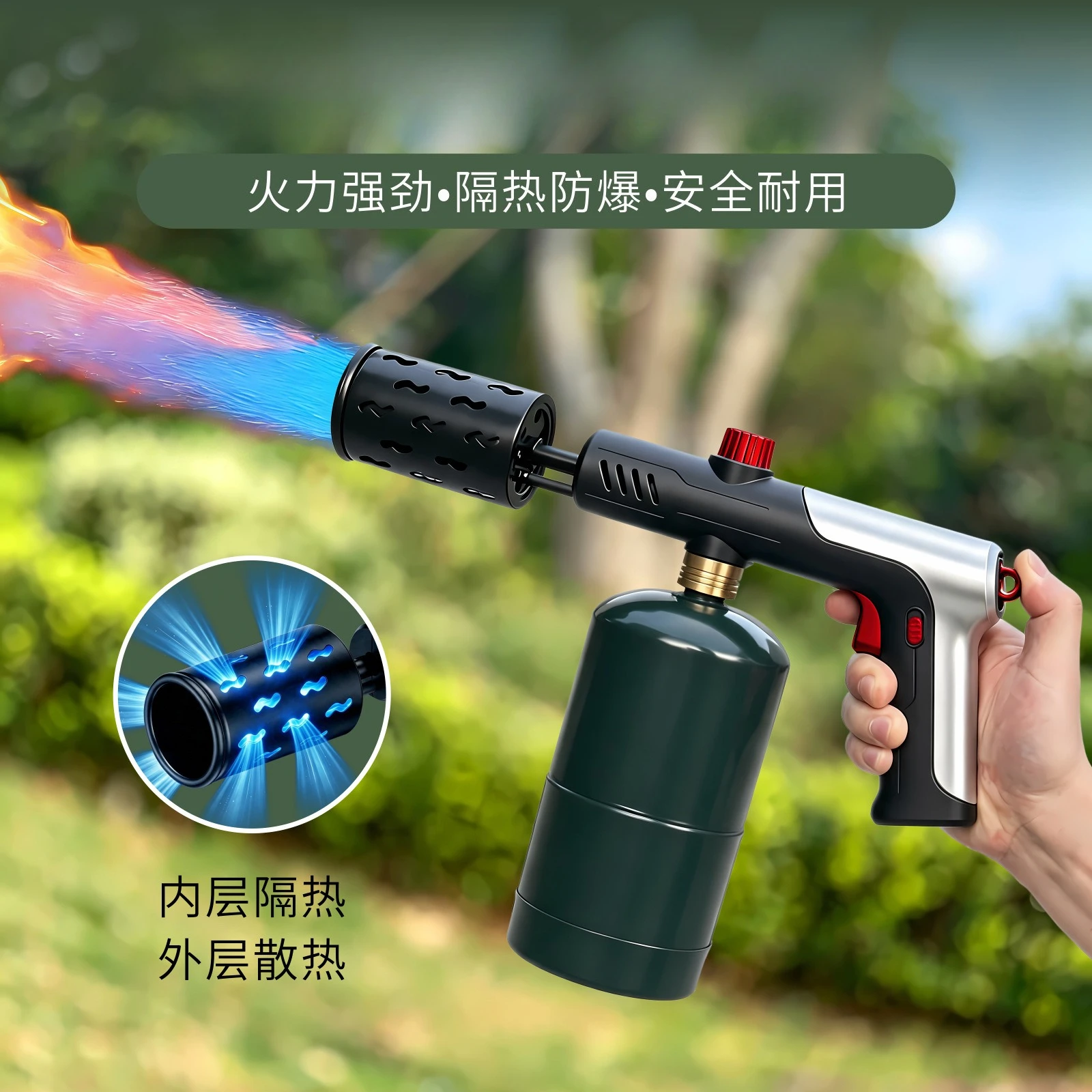 Strong Firepower Spitfire Gun Large Caliber Spray Nozzle Windproof Gas Lighter Safety Lock Outdoor BBQ Kitchen Cooking Igniter