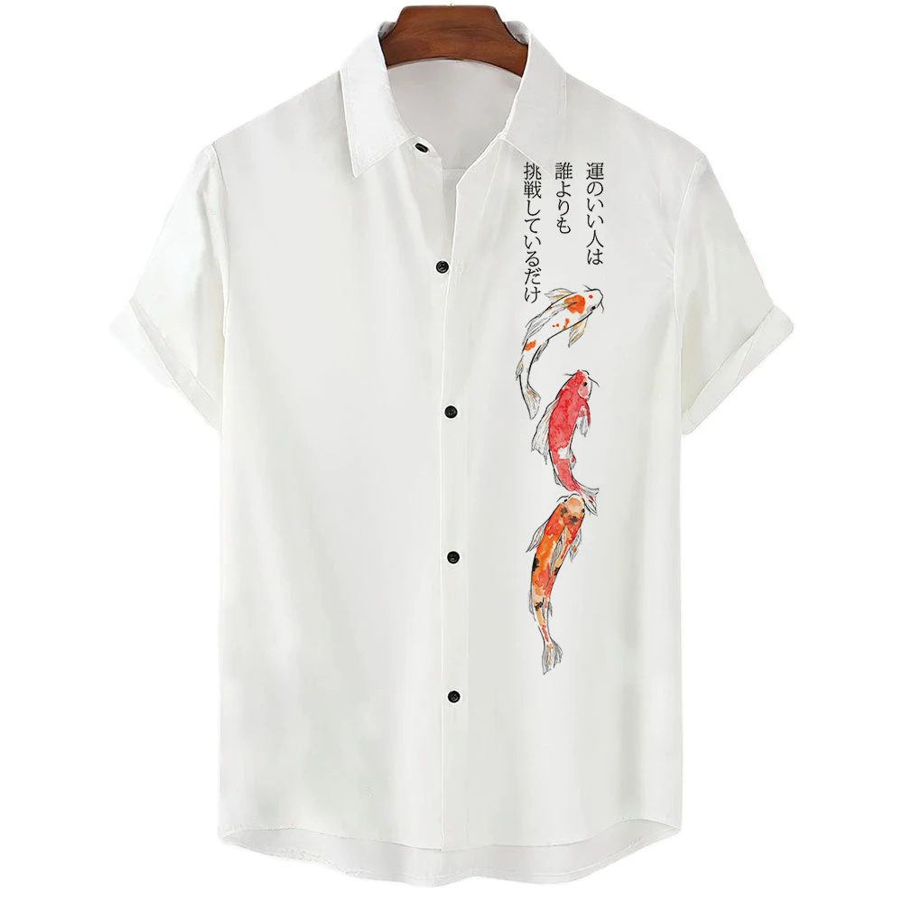 Camisa hawaiana para hombre, camisas con estampado 3D de peces Koi japoneses, Tops de playa callejera de moda de verano, ropa Unisex de gran tamaño