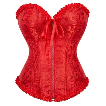 Corsetto overbust con cerniera in vita Top bustier Nero Bianco Rosa Beige Marrone Rosso Verde Blu Elegante corsetto basco