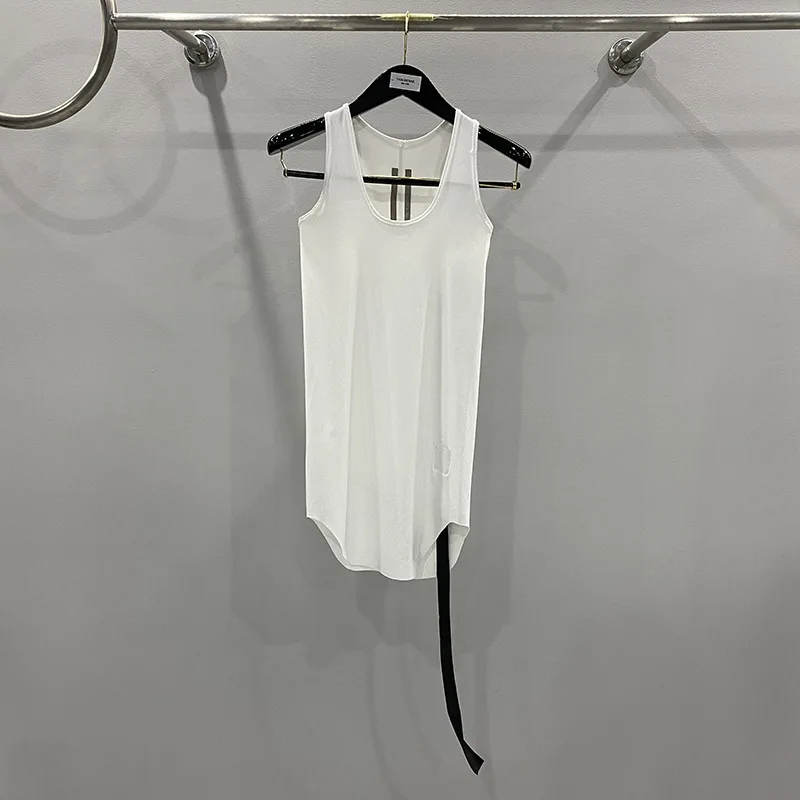 HKSH Spring Summer New Trendy Fashion Casual Solid Color Ribbon Long Tank Tops Tide Chic Fashion Dark Gothic Cotton Vest HK1768