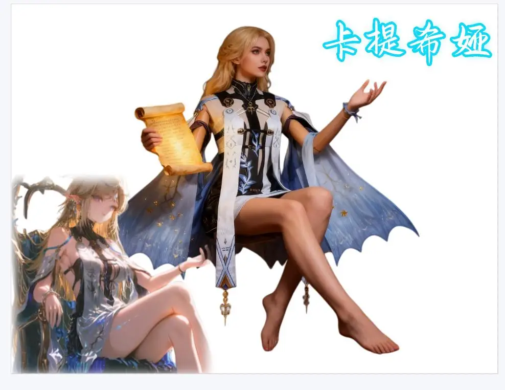 

Game Wuthering Waves Wuwa Cartethyia Cosplay Costume Full Set Blue Sensual Dress and Wig Game Clothes Women Halloween Party