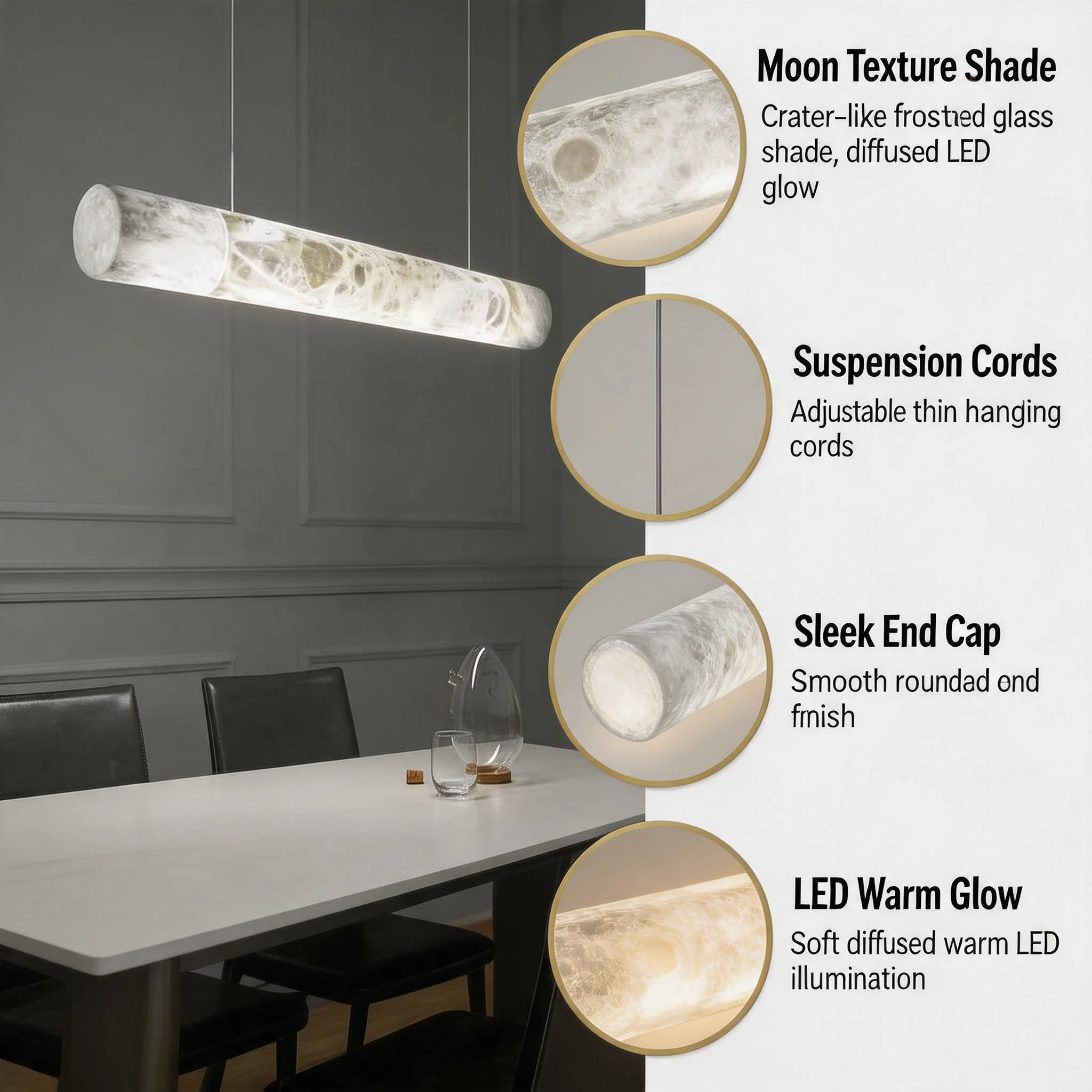 Elegant Linear Marble Table Lamp, Long Dining Table Decoration, Marble Lamp with Dimming Function, Snowflake Gypsum Pendant Lamp