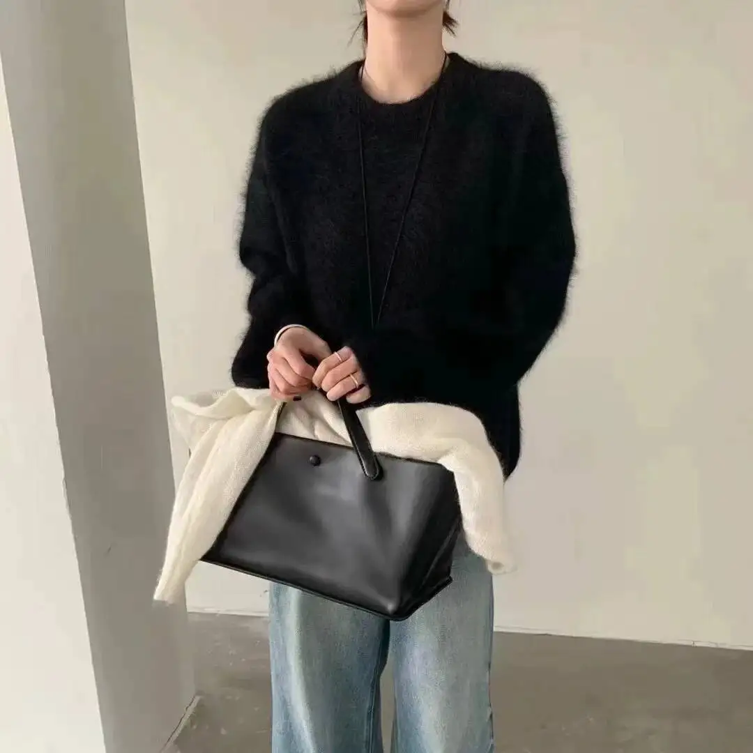 Morbido maglione pullover in velluto imitazione visone per donna Chic nuovo allentato O-collo lavorato a maglia Top autunno inverno abbigliamento