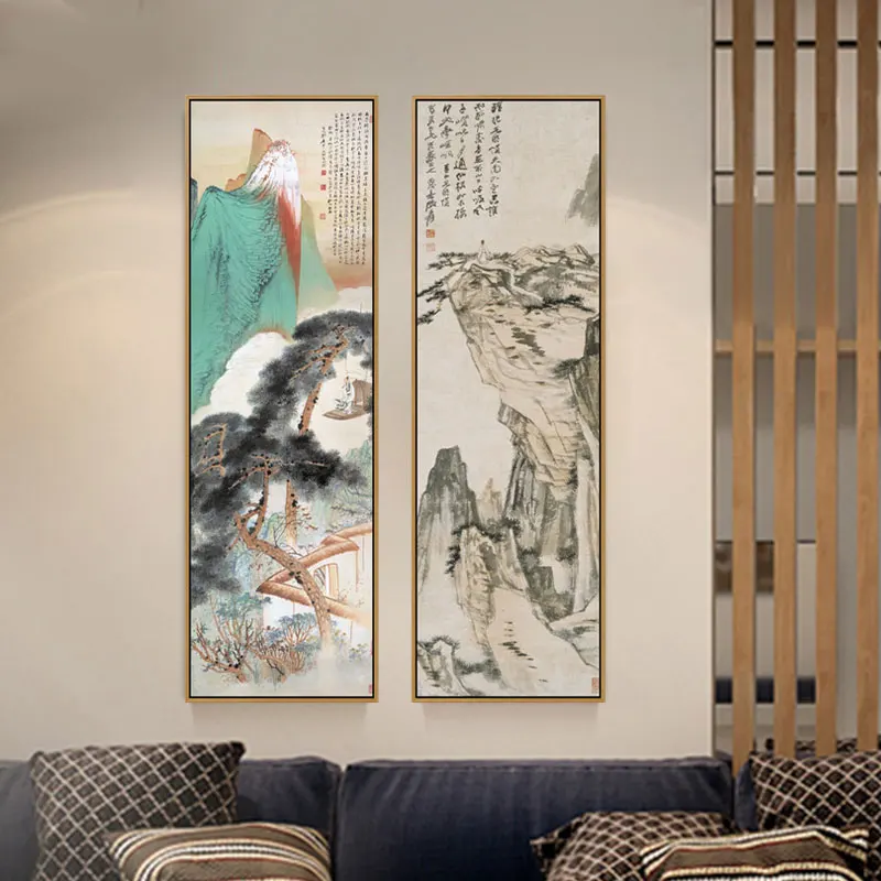 Zhang Daqian Yanshan map Landscape Original Chinese Painting  Micro spray Retro Chinese modern masters For Living Room