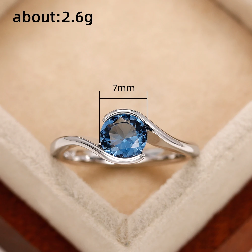 Huitan Simple and Elegant Design Women\'s Cubic Zirconia Rings Solitaire Blue CZ Fancy Bridal Wedding Accessories Fashion Jewelry