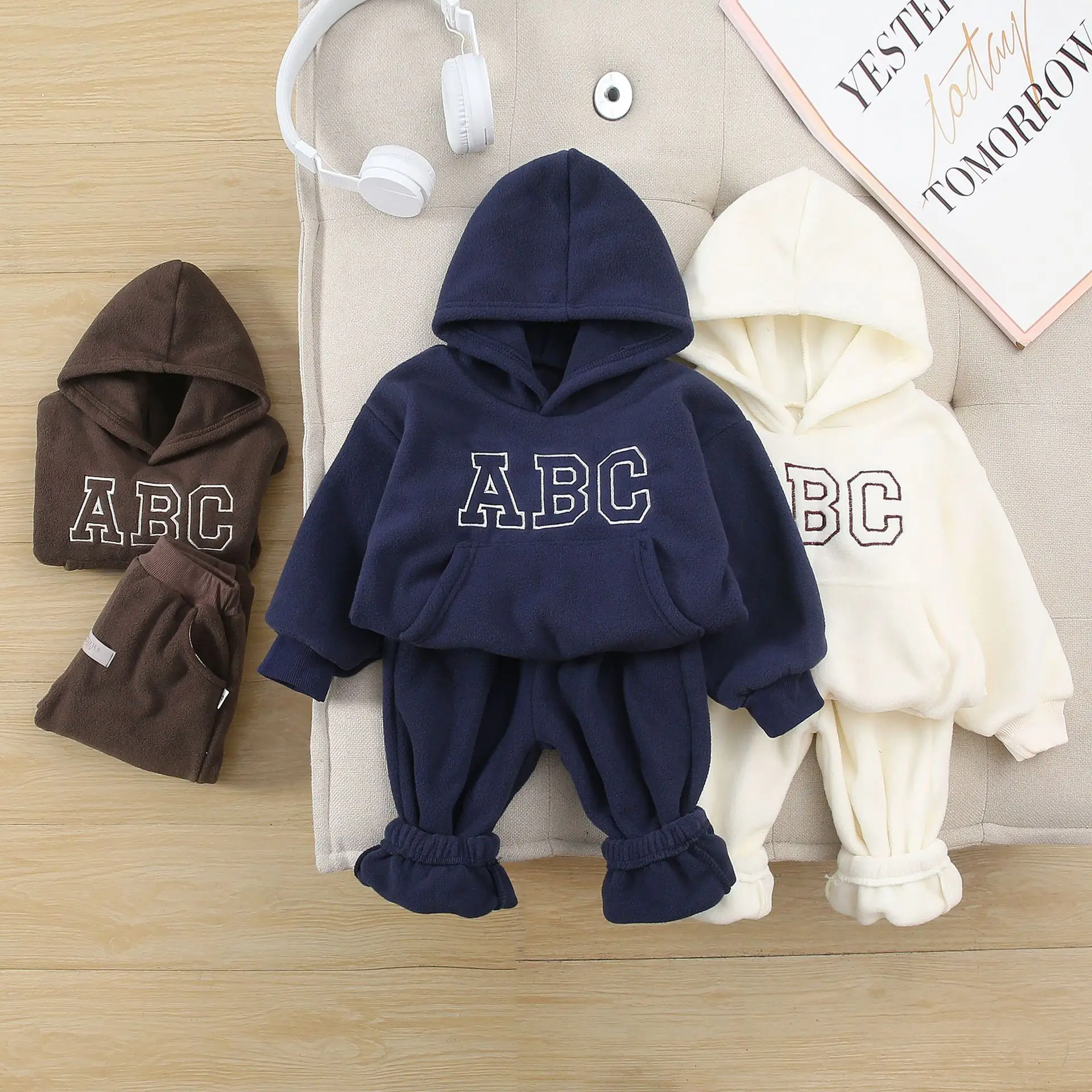 

Winter Warm Toddler Baby Boys Alphabet Thick Fleece Pullover Sweatshirt+Sweatpant Set Kids 2PCS Tracksuit Children Outfit 1-6 Yr